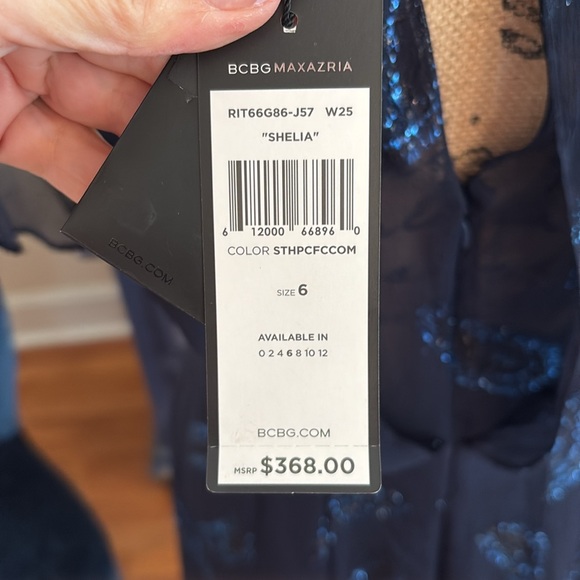 BCBGMaxazria Sheila holiday dress new NWT blue feather glitter sparkle s 6 $368 - Picture 7 of 8